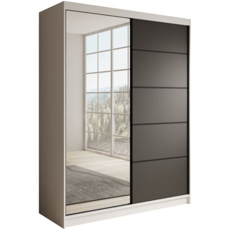 Armoire coulissante 2 portes KARDI 150 – Design moderne et finition élégante-Blanc/Noir
