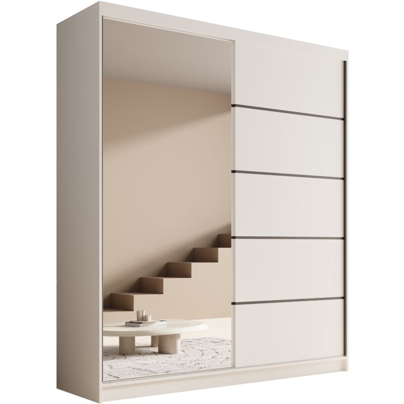 Armoire coulissante 2 portes KAROW 180 avec miroir – Meuble de rangement moderne-Blanc Armoire coulissante 2 portes KAROW 180 avec miroir – Meuble de rangement moderne-Blanc