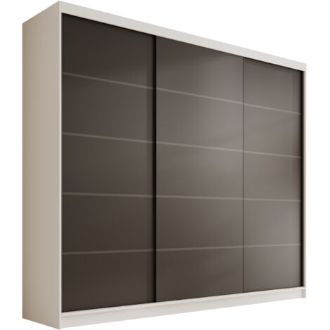 Armoire coulissante 3 portes ANLY 250cm – Grand dressing moderne et fonctionne-Blanc/Noir