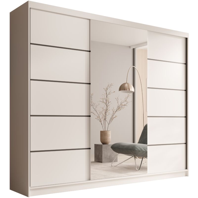 Les Tendances – Armoire coulissante 3 portes avec miroir – Dimensions L 250 x H 215 x P 58 cm – Panneau stratifié 16 mm – 11 étagères + penderie Les Tendances – Armoire coulissante 3 portes avec miroir – Dimensions L 250 x H 215 x P 58 cm – Panneau stratifié 16 mm – 11 étagères + penderie