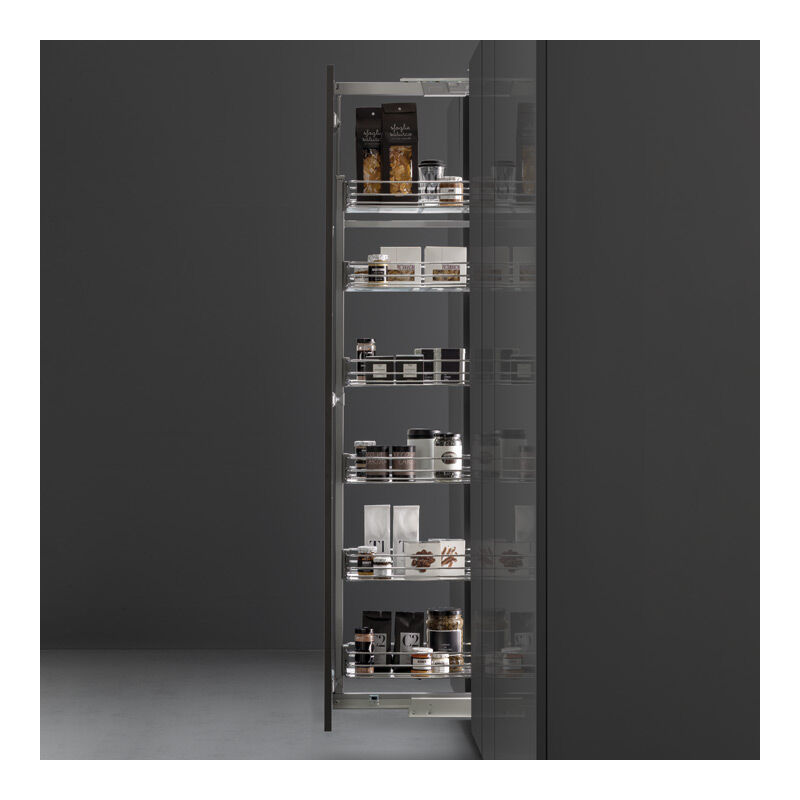 Armoire coulissante - 6 corbeilles - Décor corbeille : Blanc / Fil chromé - Matériau : Mélaminé / Acier - Pour caisson de largeur : 400 mm - Version