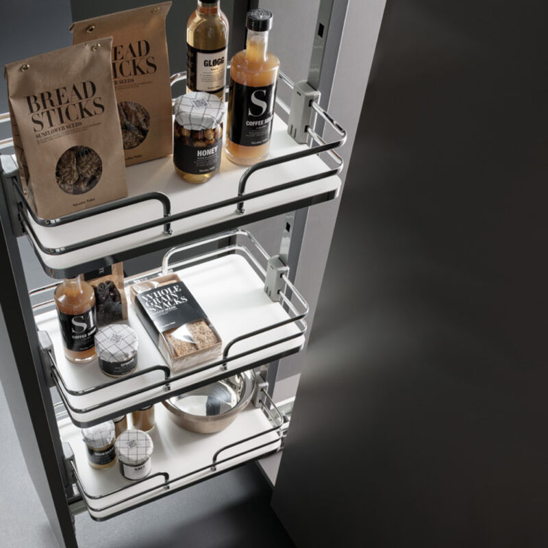 Vibo - Armoire coulissante - 6 corbeilles - Décor corbeille : Blanc / Fil chromé - Matériau : Mélaminé / Acier - Pour caisson de largeur : 300 mm