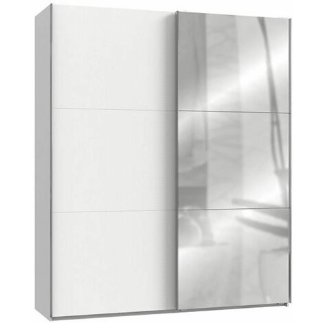 Armoire coulissante LISBETH 1 porte blanc 1 miroir 200 x 236 cm hauteur - blanc