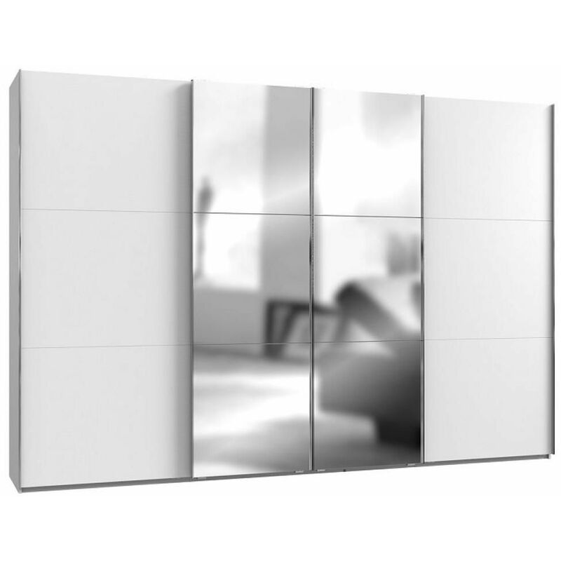 Armoire coulissante LISBETH 2 portes blanc 2 miroirs 350 x 236 cm HT - blanc