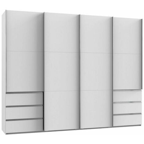 Armoire coulissante LISBETH 4 portes 6 tiroirs décor blanc 300 x 236 cm hauteur - blanc