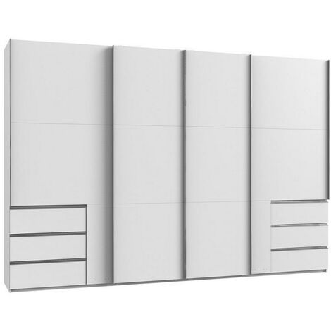 Armoire coulissante LISBETH 4 portes 6 tiroirs décor blanc 350 x 236 cm hauteur - blanc