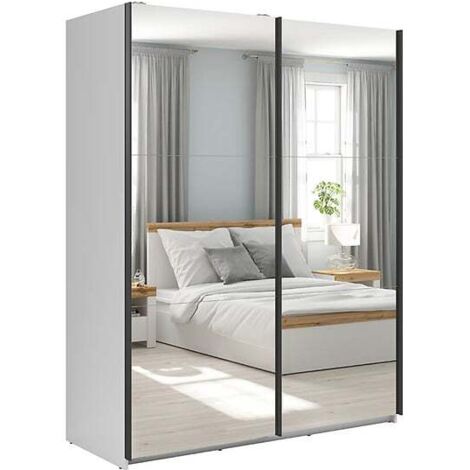 Armoire coulissante Placard avec miroir coloris Blanc brillant - Longueur 153,5 x Profondeur 60 x Hauteur 195,5 cm