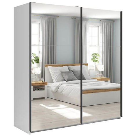 Armoire coulissante Placard avec miroir coloris Blanc brillant - Longueur 183 x Profondeur 60 x Hauteur 195,5 cm