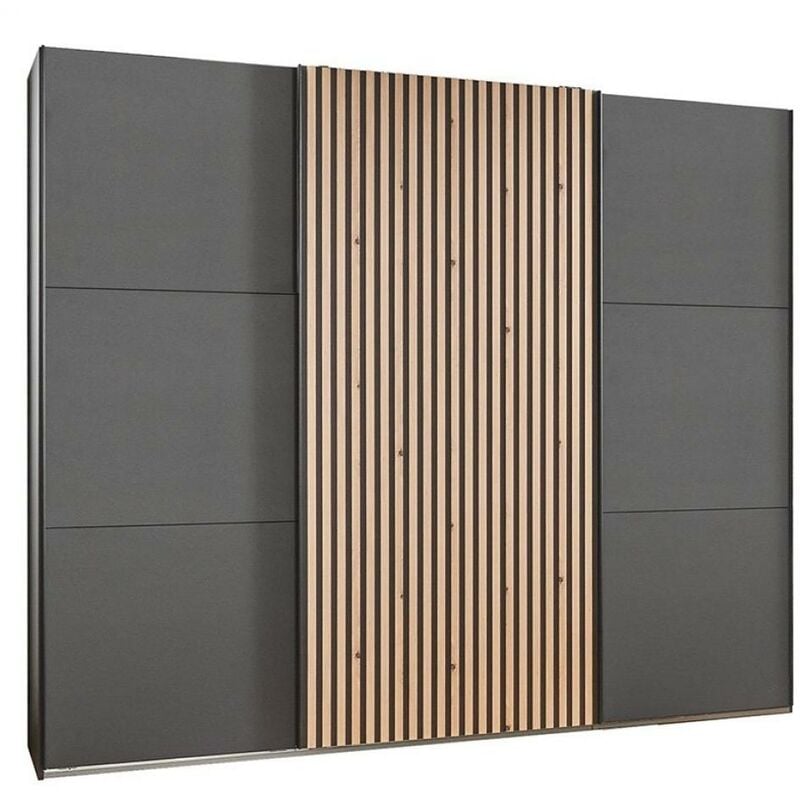 Inside75 - Armoire coulissante prisma 250cm graphite rechampis lamelles imitation chêne artisan