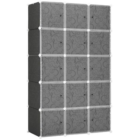 Armoire cubique, 2 grands cubes + 9 petits, plastique et métal, 111L x 47P x 183H cm, noir et blanc