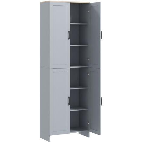 Armoire cuisine 170 cm, buffet haut 4 portes, étagères réglables, design moderne gris