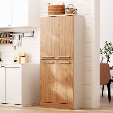 Armoire cuisine 76x42x180cm 4 portes chêne,étagères réglables poignées métalliques anti-inclinaison.