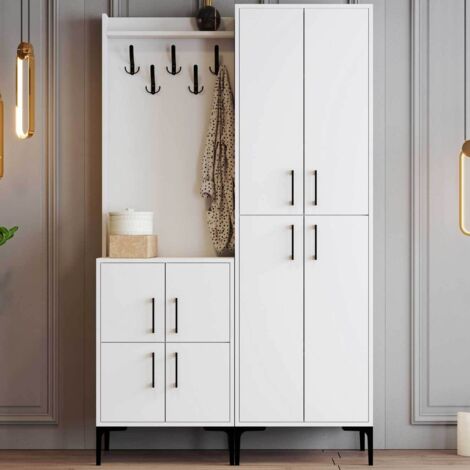 Armoire d&039entrée - 150x35x200cm - 8 portes - blanc