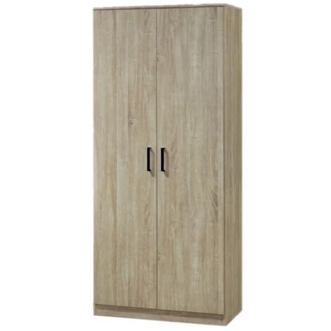 MEUBLORAMA Armoire DALAMAN 2 portes – Chêne clair – Penderie + étagères – Style scandinave