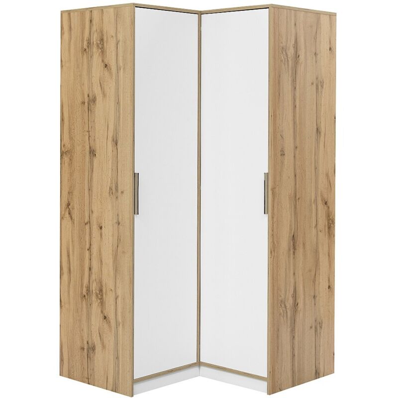 Armoire d’angle 2 portes – L106 cm – Blanc et naturel clair - LAMIKI Armoire d’angle 2 portes – L106 cm – Blanc et naturel clair - LAMIKI
