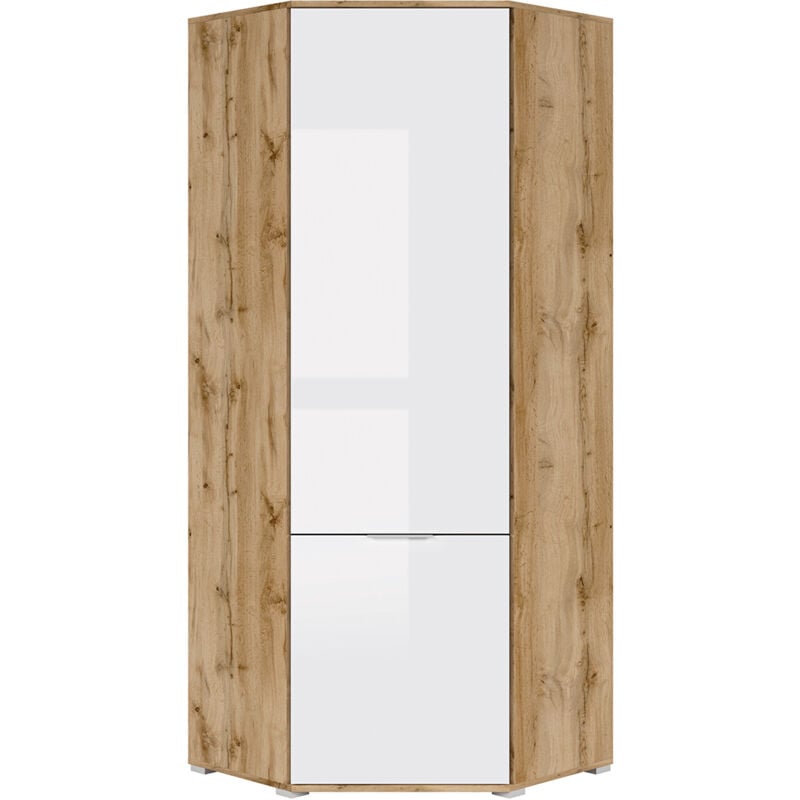 Petits-meubles - Armoire d'angle 2 portes Selma Blanc et Bois