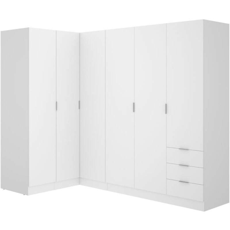 Armoire d'angle 6 portes et 3 tiroirs - L213 cm - Blanc - LISTOWEL