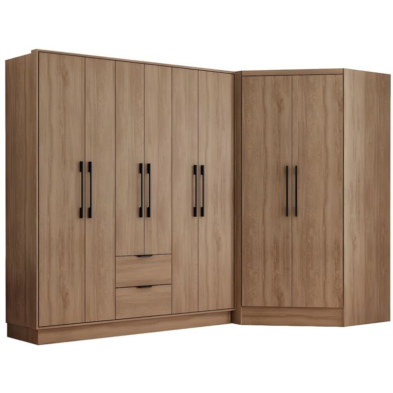 Vente-unique - Armoire d'angle 8 portes et 2 tiroirs - L263 cm - Coloris : Naturel - feova