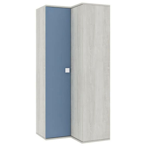 Armoire d'angle 98x96x223h usé blanc bleu clair