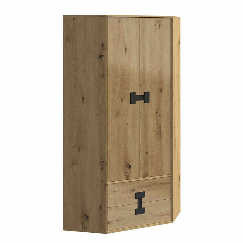 Mobilier1 - Armoire d'angle Florevi 114, Chêne Artisan, 191x88x88cm, Portes d'armoire: Avec des charnières, Nombre d'étagères: 0