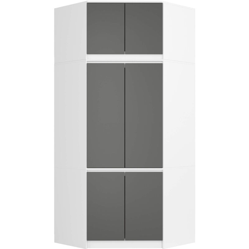 Akord - Armoire d'angle avec surmeuble S100 Blanche 100 cm 6 portes façade Gris Graphite 100x50x235 cm