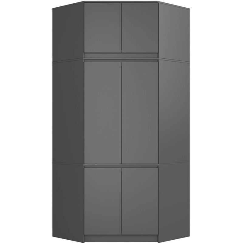 Akord - Armoire d'angle avec surmeuble S100 Gris Graphite 100 cm 6 portes 100x50x235 cm