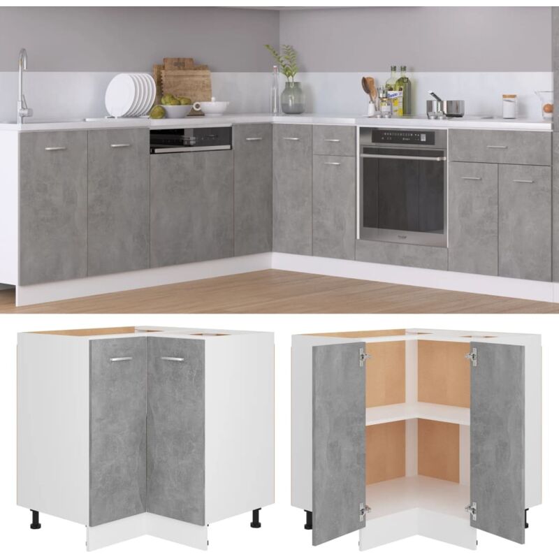 Armoire d'angle basse "Lyon"-Meuble de rangement Gris béton 75,5 x 75,5 x 81,5 cm Bois d'ingénierie 251487