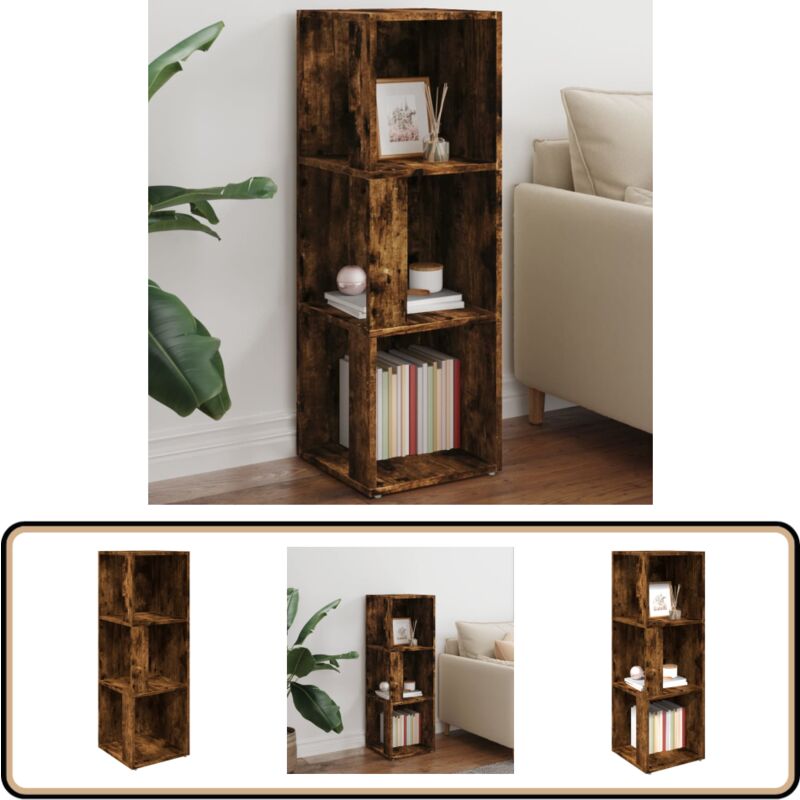 Armoire d'angle Chêne fumé 33x33x100 cm Bois d'ingénierie - Meuble D'angle - Armoire D'angle - Étagère D'angle - Rangement Mural - Bibliothèque
