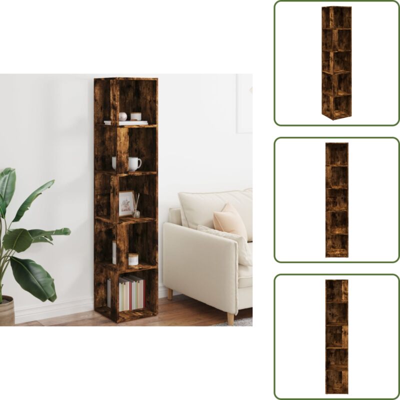 Armoire d'angle Chêne fumé 33x33x164,5 cm Bois d'ingénierie - Meuble D'angle - Armoire D'angle - Étagère D'angle - Rangement - Bibliothèque