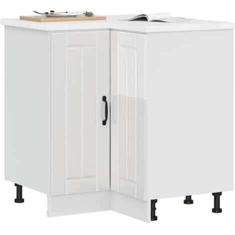 Armoire d'angle de cuisine-Meuble de cuisine-Armoire de rangement Lucca blanc brillant bois ingénierie 252899