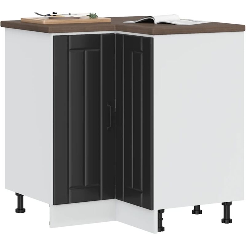 Armoire d'angle de cuisine-Meuble de cuisine-Armoire de rangement Lucca noir bois d'ingénierie 826128