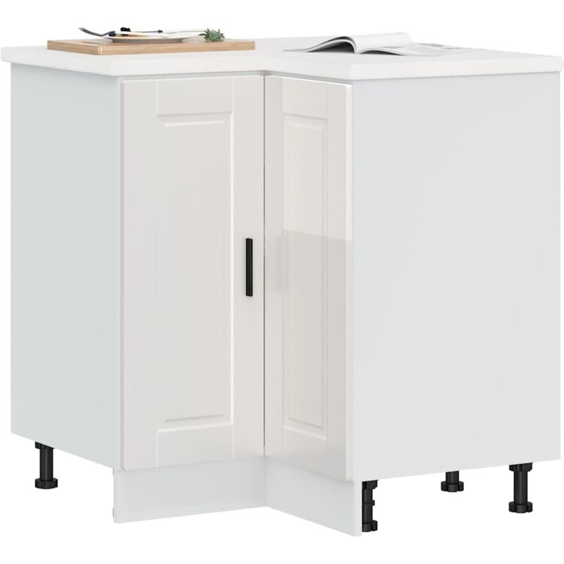 Maison Chic – Armoire d'angle de cuisine blanc brillant – Bois d'ingénierie – Dimensions 75,5 x 75,5 x 81,5 cm – Avec pieds réglables