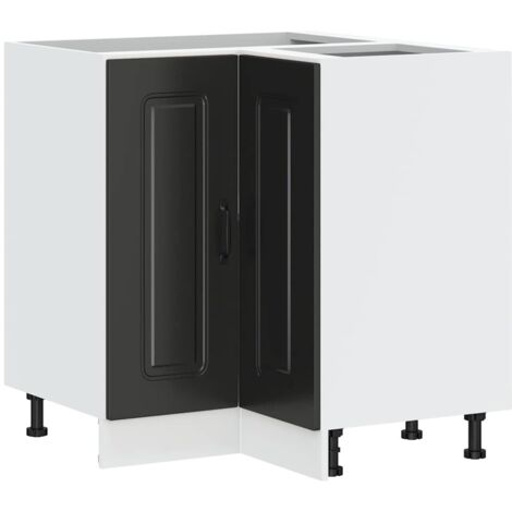 Armoire d'angle de cuisine  Meuble de cuisine Kalmar noir bois d'ingénierie