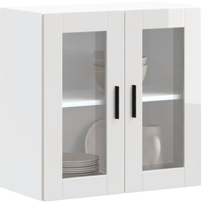 Armoire murale cuisine avec porte en verre Porto blanc brillant - Vidaxl
