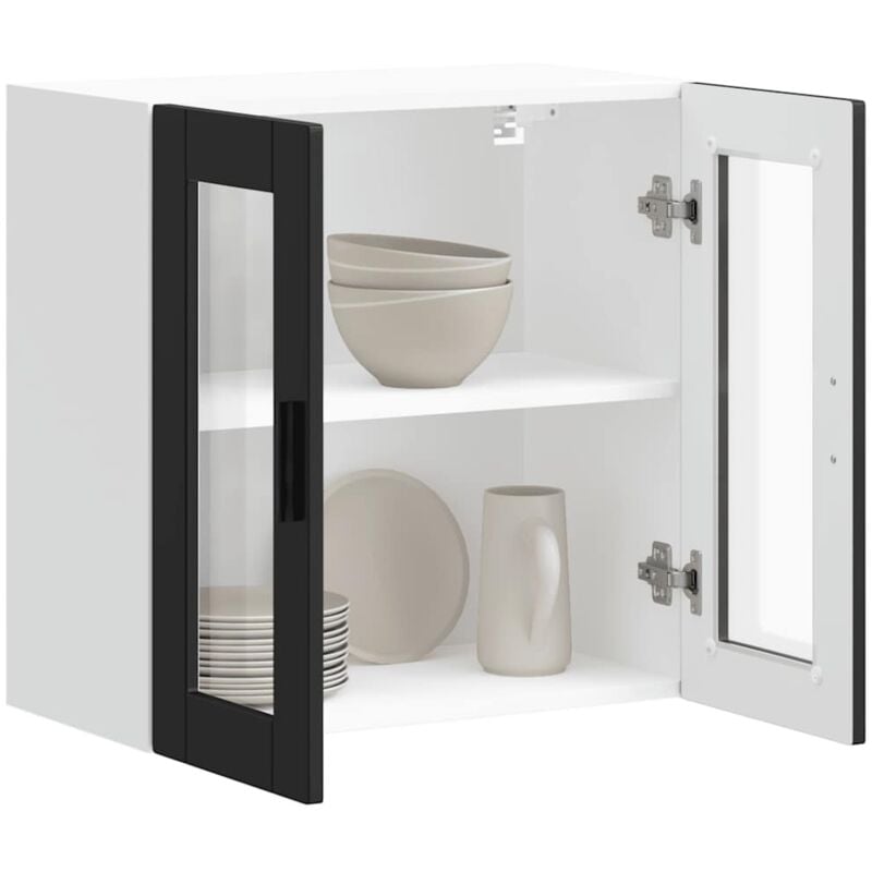 Armoire murale de cuisine avec porte en verre Porto noir - Vidaxl