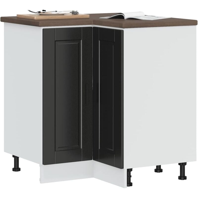 Armoire d'angle de cuisine Porto noir bois d'ingénierie - Vidaxl