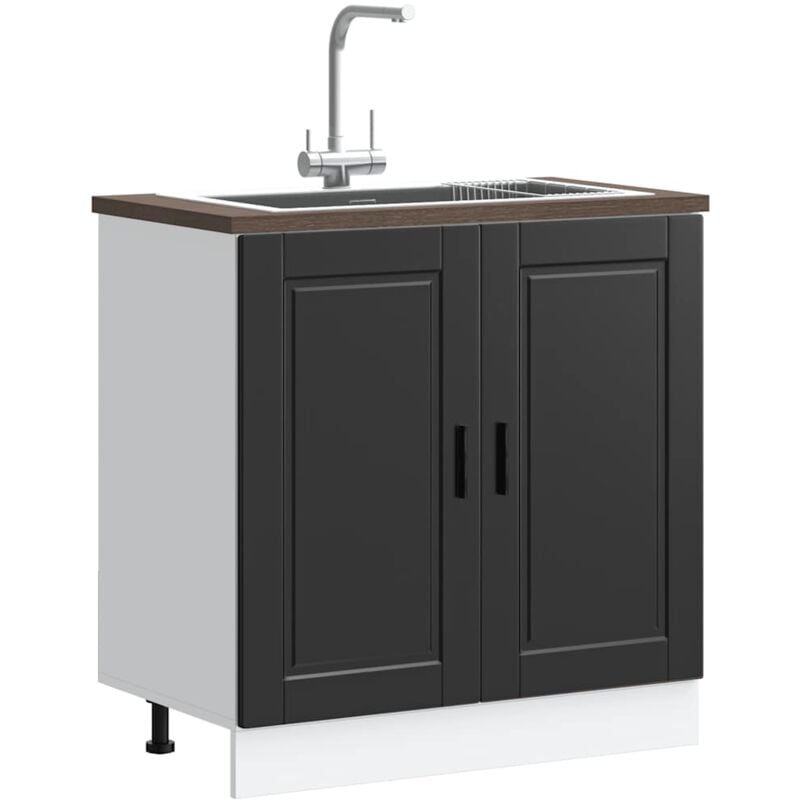 Meuble bas pour évier Porto noir 80x46x81,5 cm bois ingénierie - Vidaxl