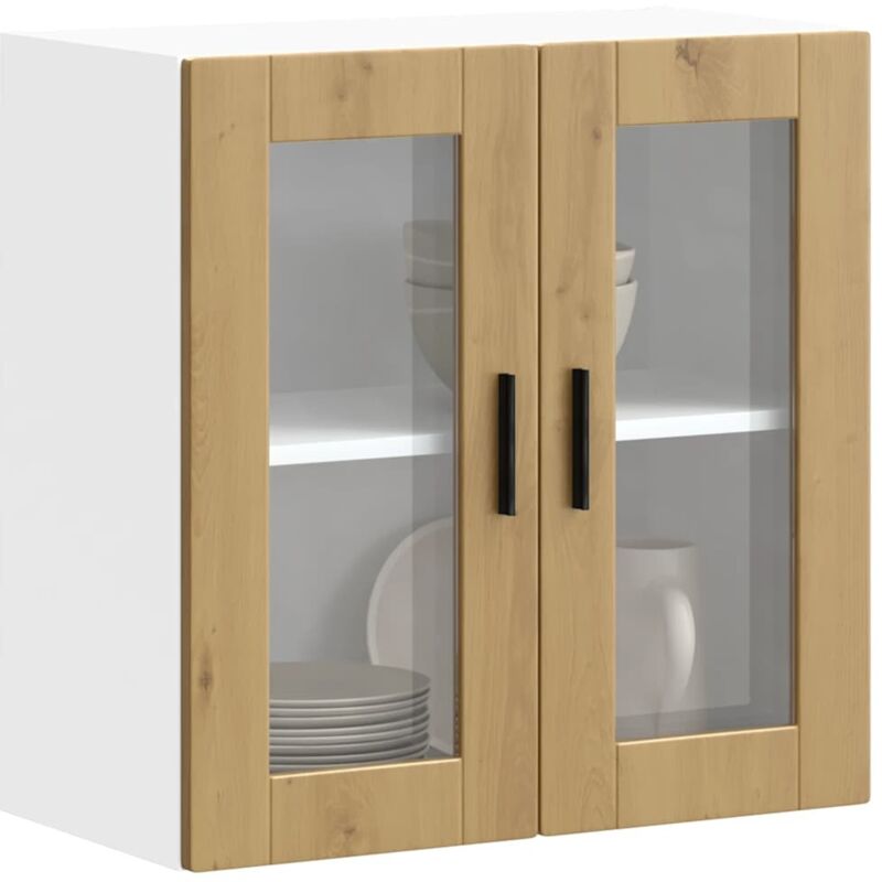Armoire murale de cuisine porte en verre Porto chêne artisanal Vidaxl