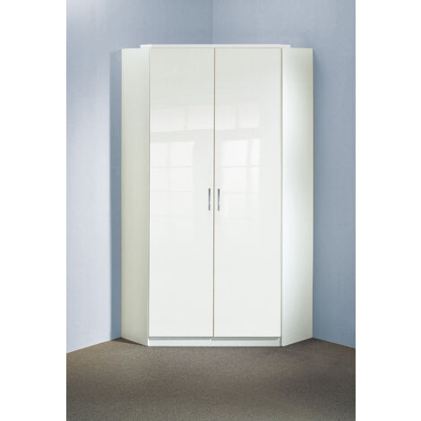 Armoire d‘angle, meuble de rangement coloris blanc cassé, blanc - Longueur 95 x Hauteur 198 x Profondeur 95 cm