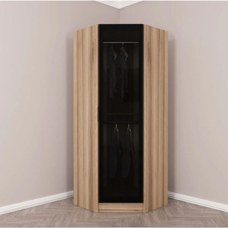 Azura Home Design - Armoire d'angle Noyer avec une porte en verre fumée 74 x 74 x 210 cm
