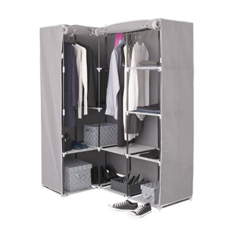 Armoire d'Angle Penderie '11 Compartiments' 169cm Gris