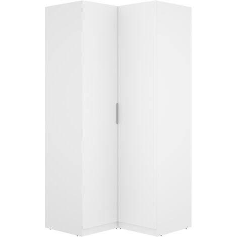 Armoire d'angle placard de rangement à 2 portes battantes, coloris blanc - Hauteur 203,5 x Longueur 95 x Profondeur 97 cm