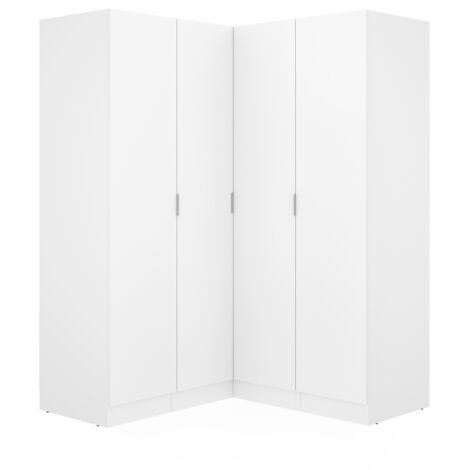 Armoire d'angle placard de rangement à 4 portes battantes, coloris Blanc - Hauteur 184 x Longueur 133 x Profondeur 131 cm