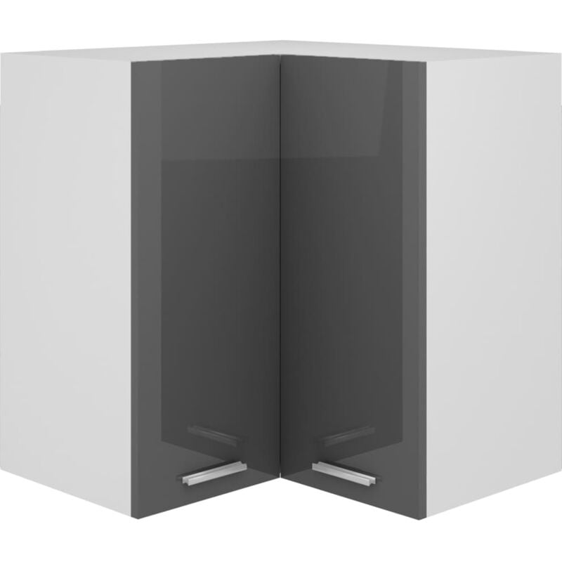 maisonchic - armoire d'angle suspendue armoire de cuisine meuble haut cuisine gris brillant 57x57x60 cm aggloméré 15745