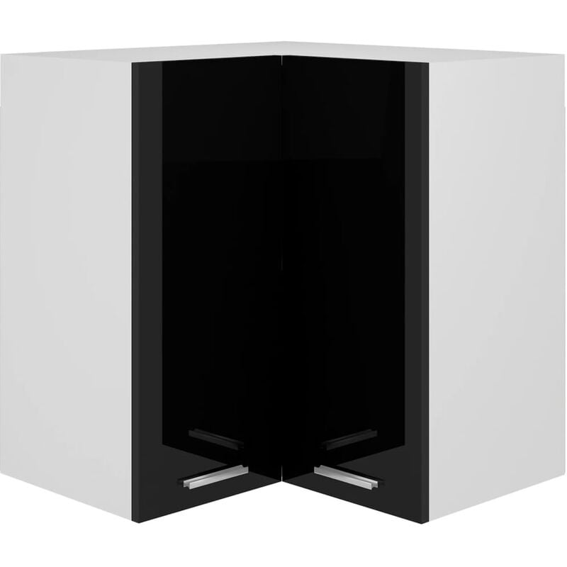 maisonchic - armoire d'angle suspendue armoire de cuisine meuble haut cuisine noir brillant 57x57x60 cm aggloméré 54919