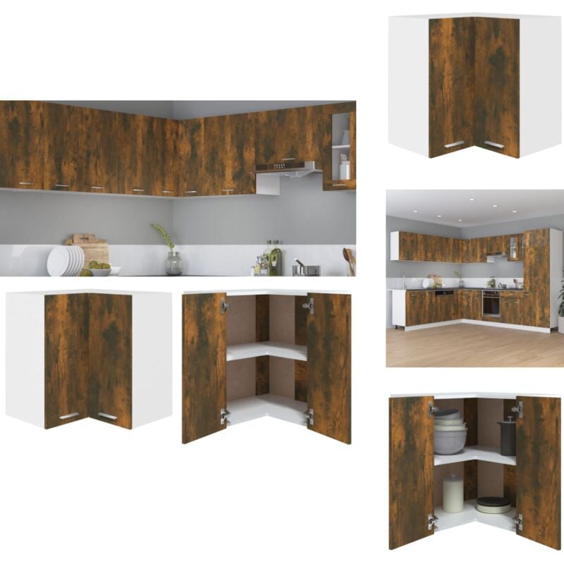 Armoire d'angle suspendue Chêne fumé Bois d'ingénierie - Armoire D'angle - Cuisine - Rangement - Meuble De Cuisine - Bois D'ingénierie