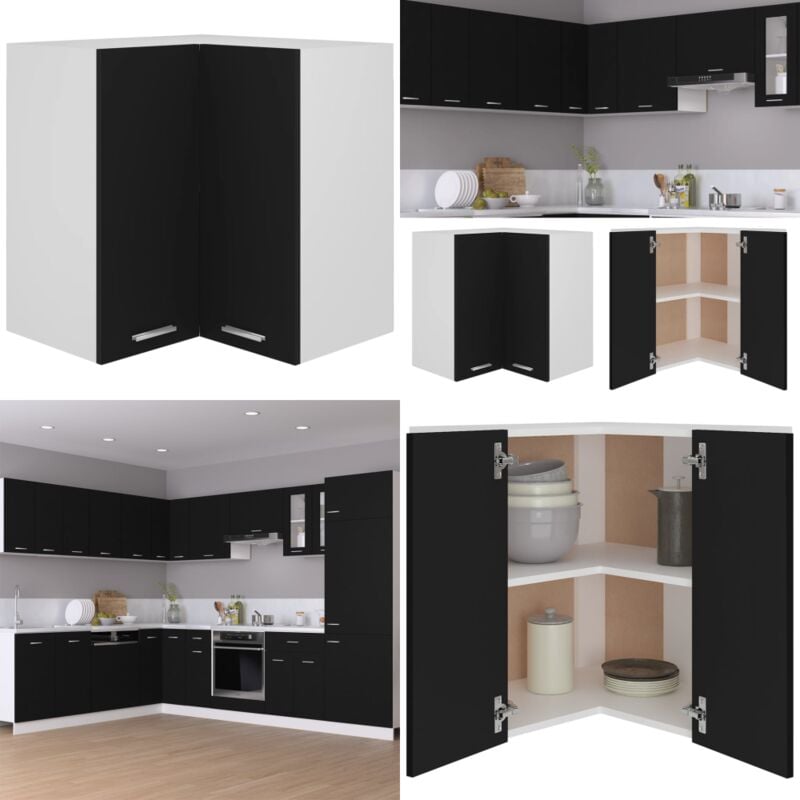 Armoire d'angle suspendue Noir 57x57x60 cm Bois d’ingénierie - Armoire D'angle - Meuble De Cuisine - Rangement Cuisine - Armoire Suspendu - Cuisine