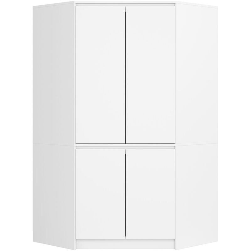 Akord - Armoire d'angle S100 Blanche 100 cm 4 portes façade Blanche 6 étagères 100x50x180 cm
