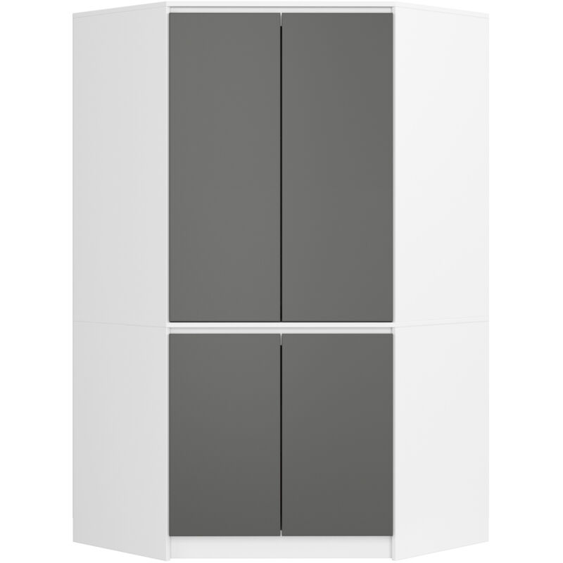 Akord - Armoire d'angle S100 Blanche 100 cm 4 portes façade Grise 6 étagères 100x50x180 cm