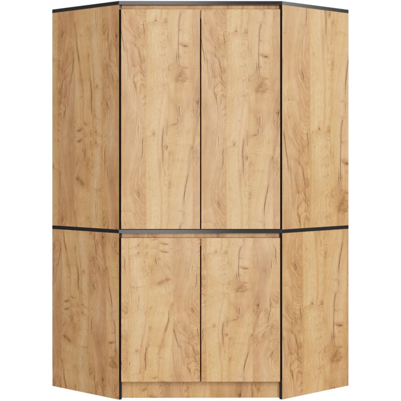 Akord - Armoire d'angle S100 Chêne Craft 100 cm 4 portes façade Chêne Craft 6 étagères 100x50x180 cm